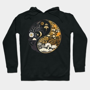 Golden Floral Mushroom Ying Yang Design Hoodie